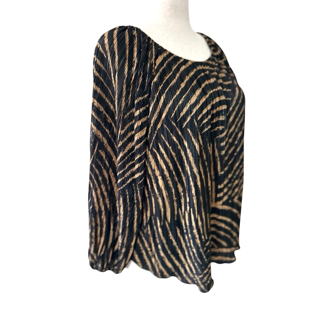 Chico's 3 (XL) Patchwork Tiger Print Blouse Lightweight Crinkle 3/4 Sleeve Fall
